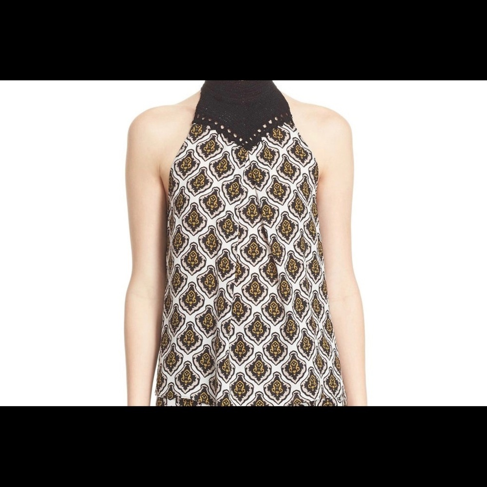 A.L.C Silk Crochet Mock Neck Sleeveless Blouse